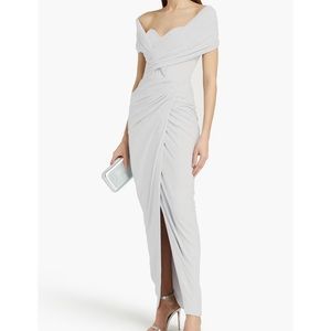 Rhea Costa Ruched glittered jersey gown size 38 (fits US 2, small) silversparkle